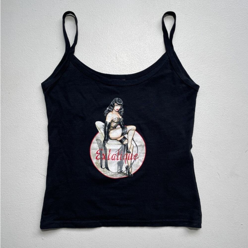 Vtg 90s Y2K Bettie Paige Fashion Victim Pin Up Dominatrix Black Cami Tank / Sz L